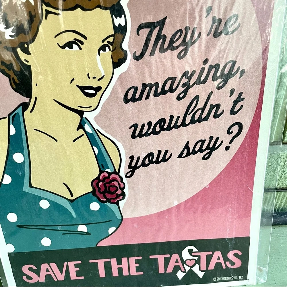 NEW Save The Tatas Breast Cancer Metal Sign
